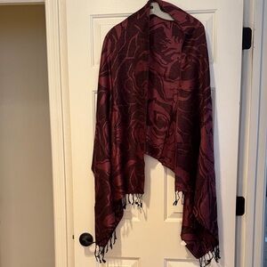 Elegant Burgundy Floral Shawl